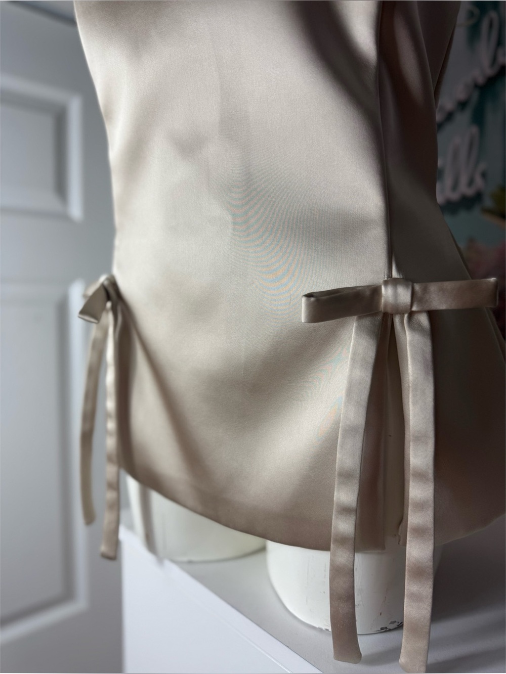 Zara Cream Satin Strapless Bustier Top Bow Tie Detail Size XXL 2XL Structured - Picture 8 of 11